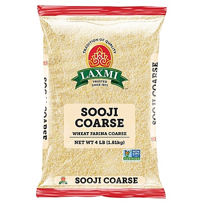4lb bulk bag of Laxmi Sooji, a granulated wheat semolina for traditional Indian cooking.