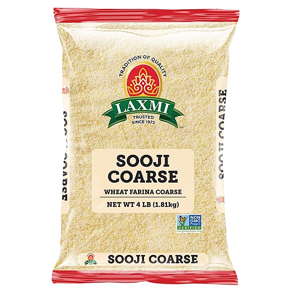4lb bulk bag of Laxmi Sooji, a granulated wheat semolina for traditional Indian cooking.