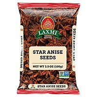 100g bag of Laxmi Star Anise Seeds, featuring whole, eight-pointed star-shaped pods for cooking.