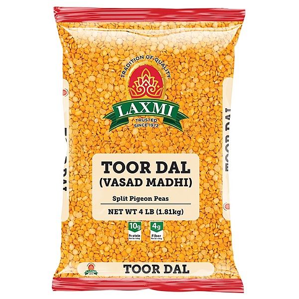 4lb bag of Laxmi Toor Dal with a traditional oily coating for natural preservation