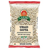 4lb bag of Laxmi Urad Gota, whole skinned black gram lentils for authentic Indian batters.
