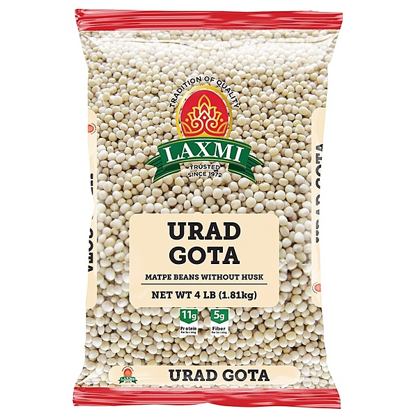 4lb bag of Laxmi Urad Gota, whole skinned black gram lentils for authentic Indian batters.