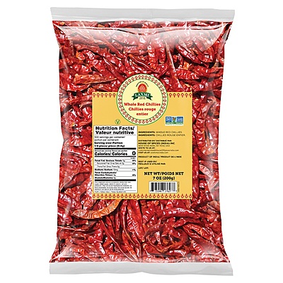200g of Laxmi Whole Red Chili, premium sun-dried whole red chillies for authentic Indian cooking.