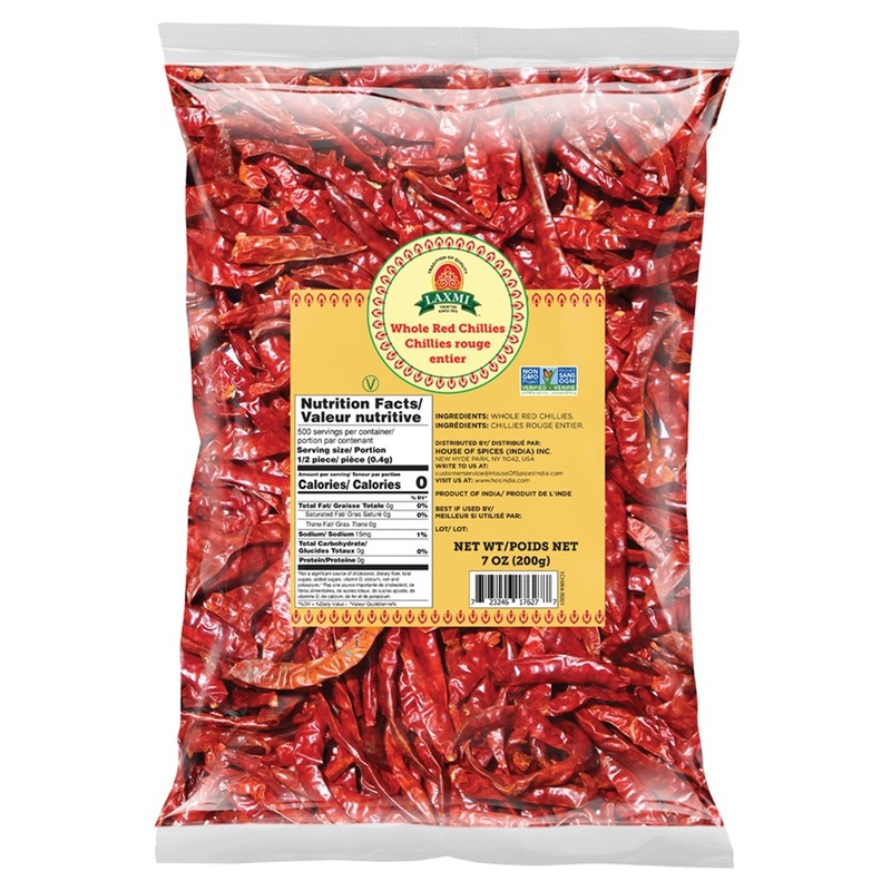 200g of Laxmi Whole Red Chili, premium sun-dried whole red chillies for authentic Indian cooking.