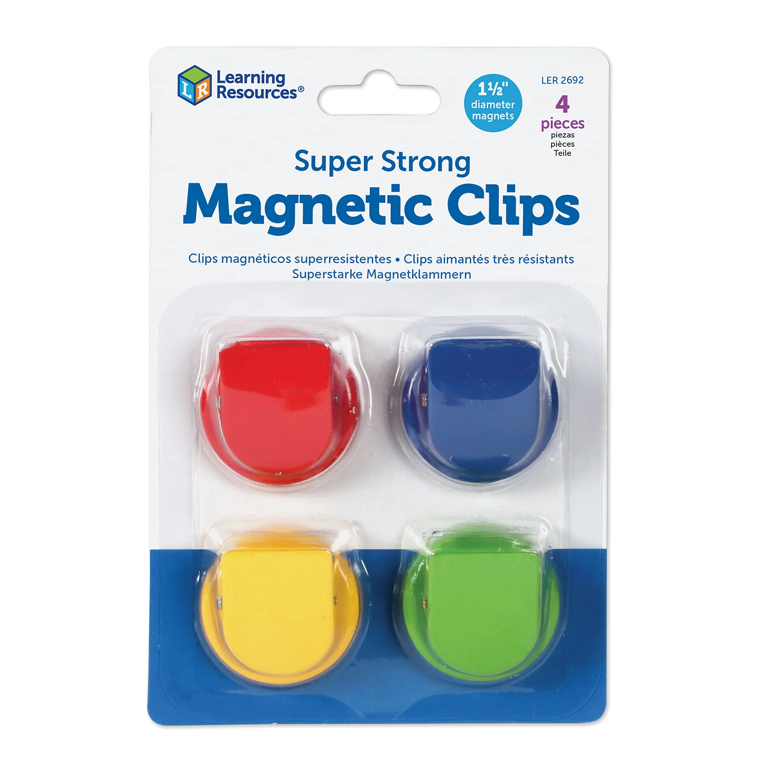 Learning Resources Super Strong Magnetic Clips, Set of 4, Assorted Colors, 1.5"