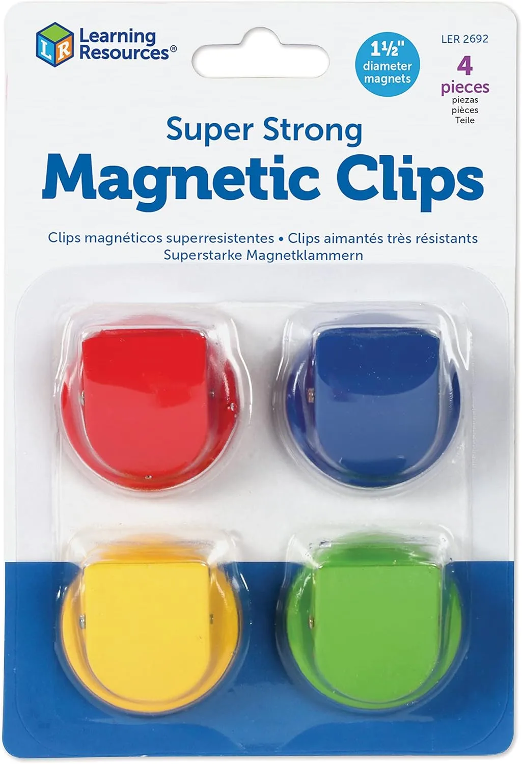 Learning Resources Super Strong Magnetic Clips, Set of 4, Assorted Colors, 1.5"