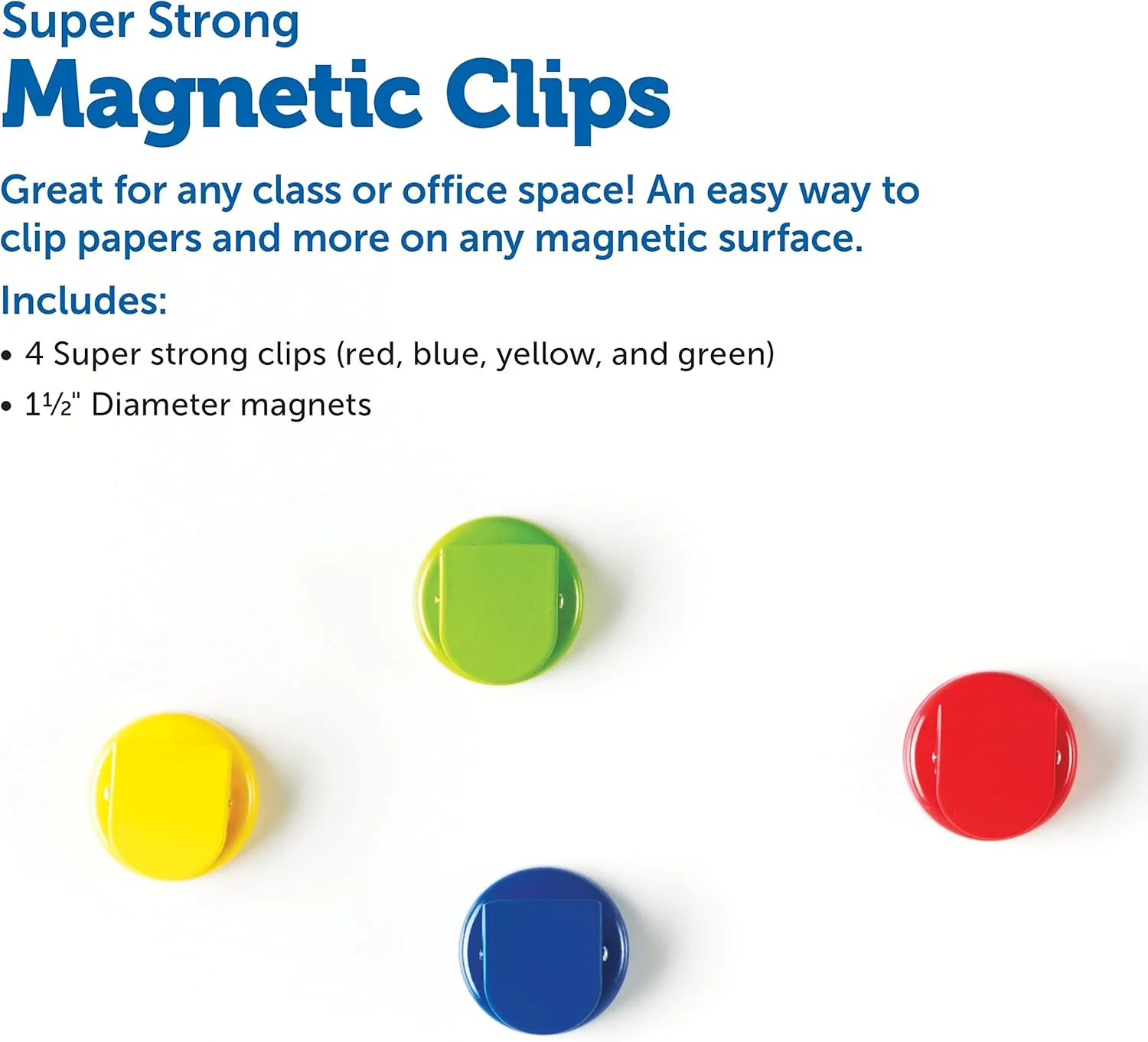 Learning Resources Super Strong Magnetic Clips, Set of 4, Assorted Colors, 1.5"