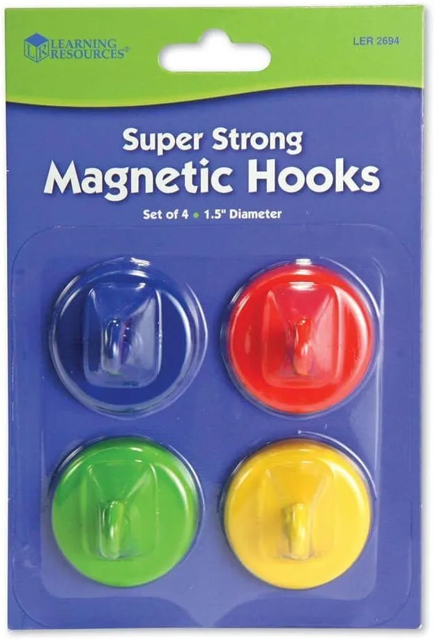Learning Resources Super Strong Magnetic Hooks - 4 Pieces Sign Holders, Classroom Hooks, Teacher Supplies,Back to School Supplies