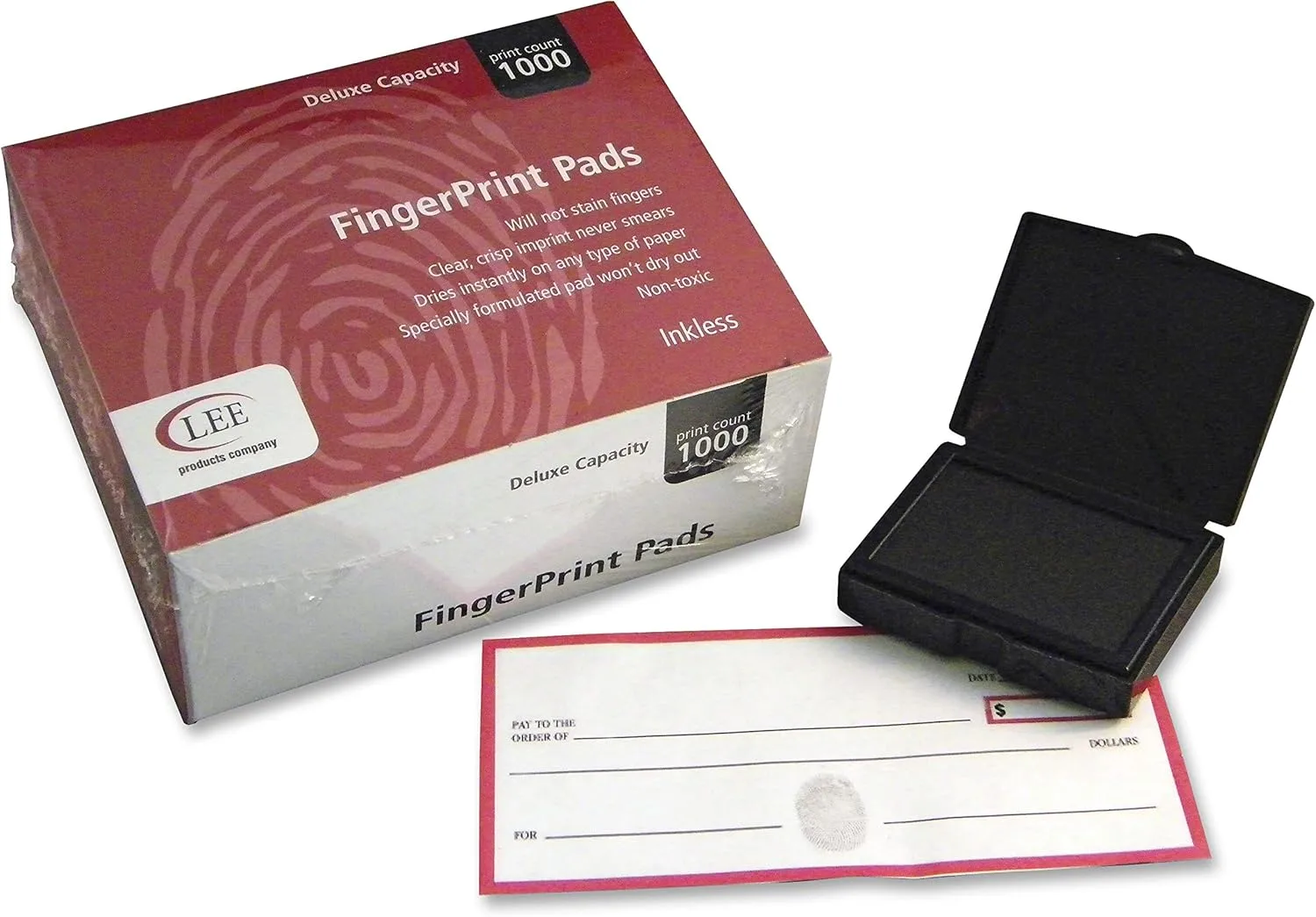 LEE Inkless Fingerprint Pad, 2.25" x 175", Black, 12/Pack