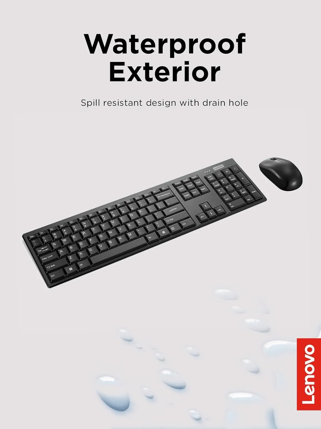 Lenovo 100 Wireless Keyboard and Mouse Combo – Compact USB-A, Spill-Resistant, Black