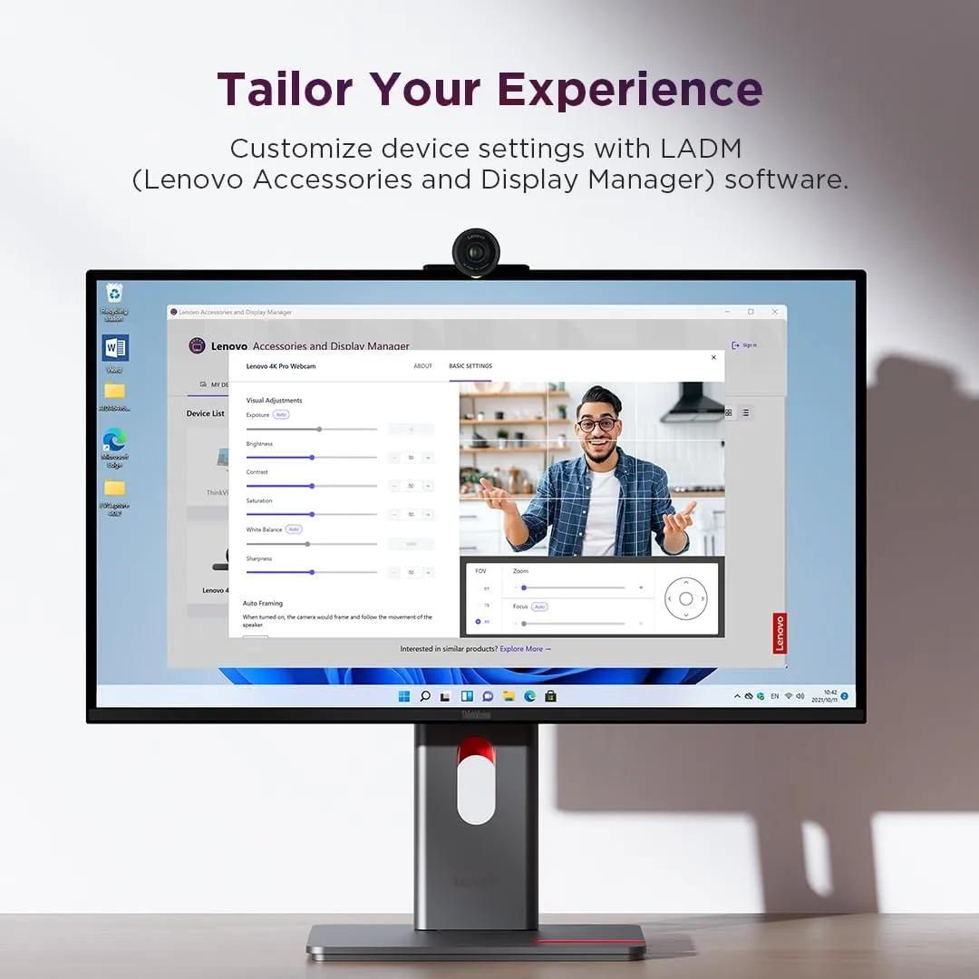 Lenovo 2K Pro Webcam — AI Noise Cancellation, 2K Resolution, 4X Zoom, Privacy Shutter