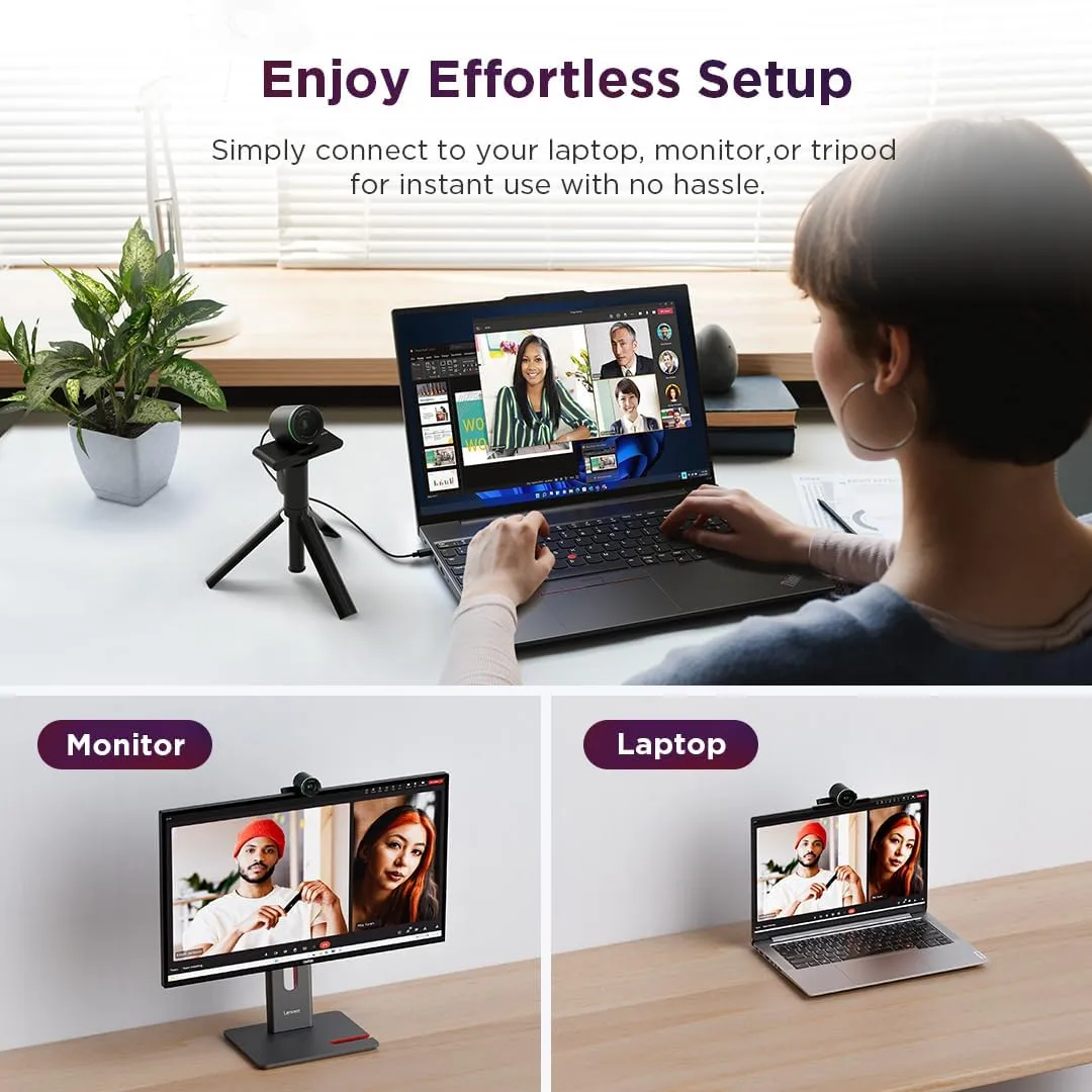 Lenovo 2K Pro Webcam — AI Noise Cancellation, 2K Resolution, 4X Zoom, Privacy Shutter
