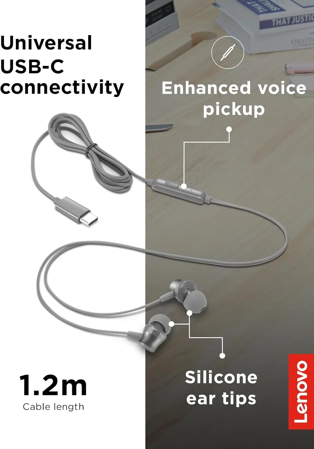 LENOVO In-Ear Wired Headphones with Microphone and 9mm Drivers