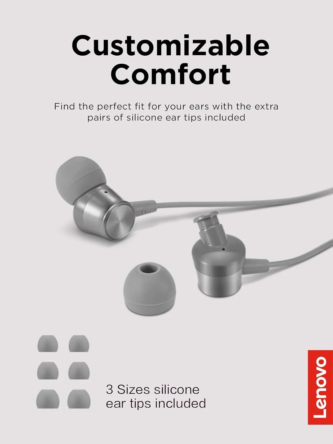 LENOVO In-Ear Wired Headphones with Microphone and 9mm Drivers