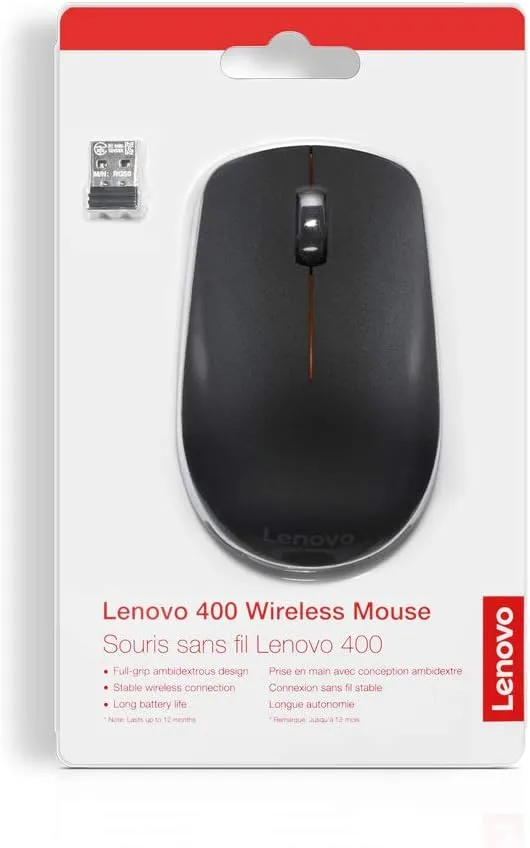 Lenovo 400 Wireless Optical Mouse, Black (GY50R91293)