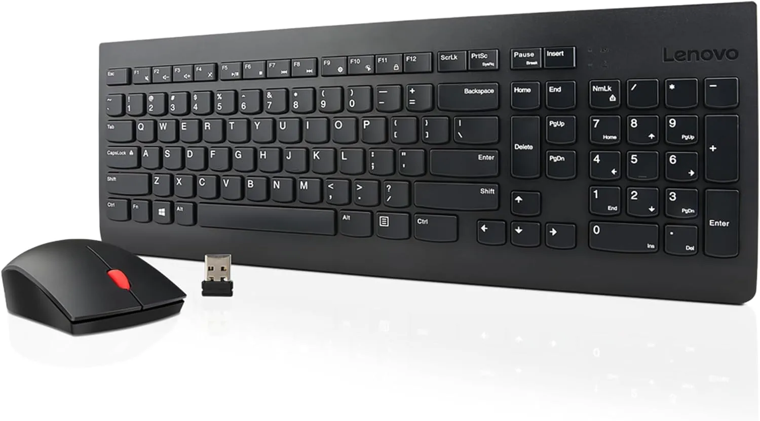 Lenovo 510 Wireless Keyboard & Mouse Combo, 2.4 GHz Nano USB Receiver, Full Size, Island Key Design, Left or Right Hand, 1200 DPI Optical Mouse, GX30N81775, Black