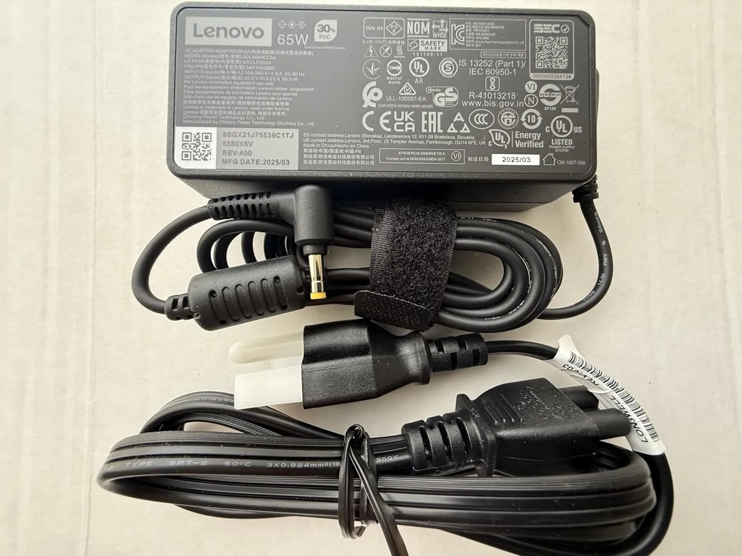 Lenovo 65W Round Tip AC Adapter(UL) - 65 W - 120 V AC, 230 V AC Input - 20 V DC Output - 3.25 A
