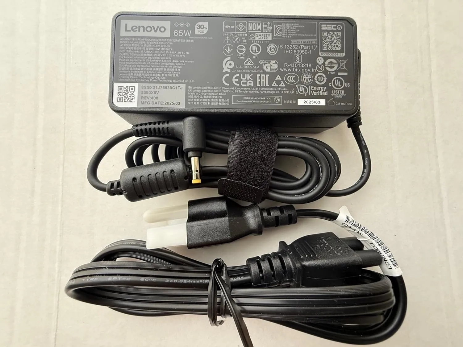 Lenovo 65W Round Tip AC Adapter(UL) - 65 W - 120 V AC, 230 V AC Input - 20 V DC Output - 3.25 A