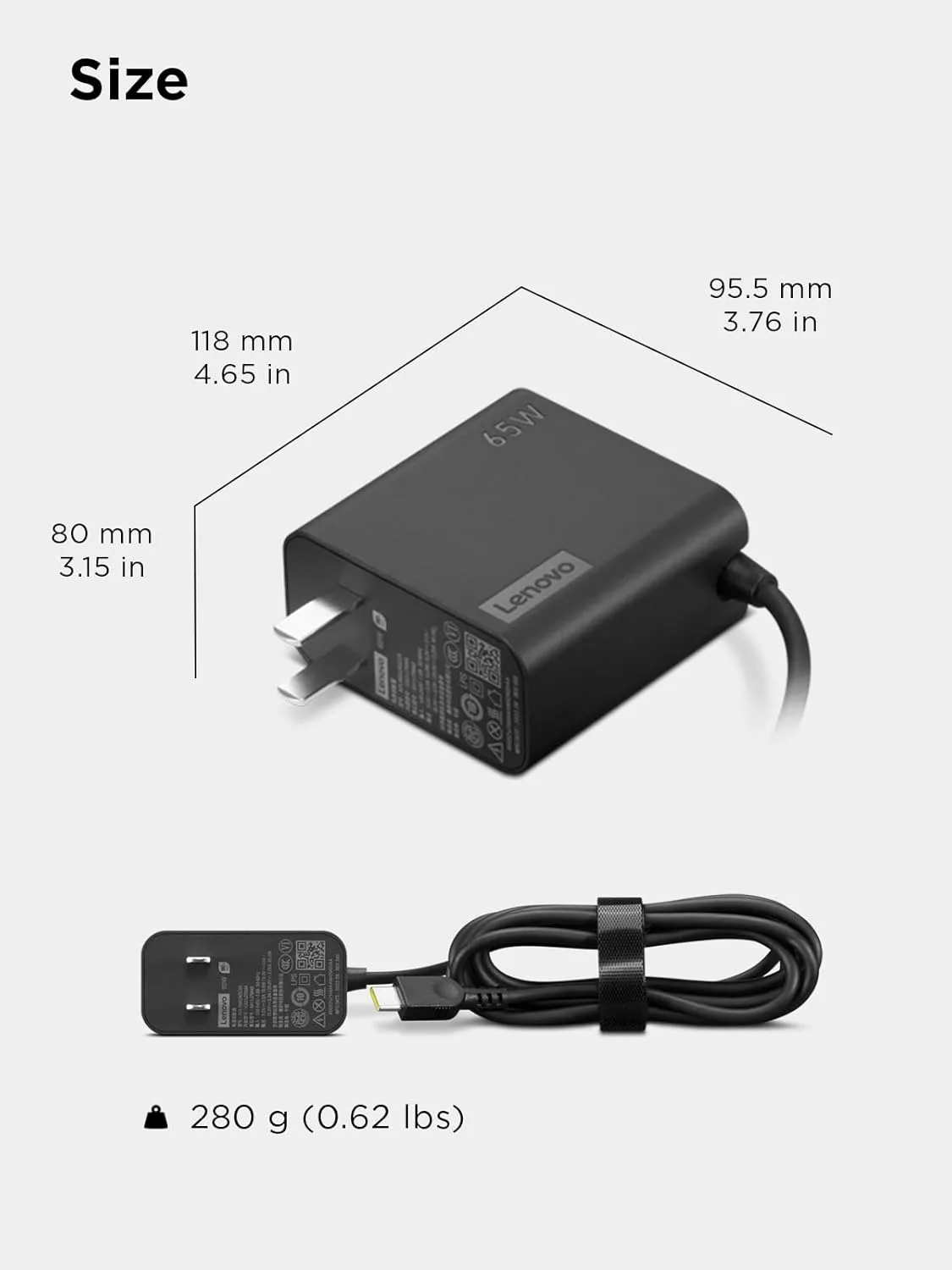 Lenovo USB-C 65W Wall Charger - PD 3.0 - Power Adapter for Laptop, Tablet, Notebook, USB-C Compatible Devices - Slim, Light and Portable with 6.5 Foot Cable - Black