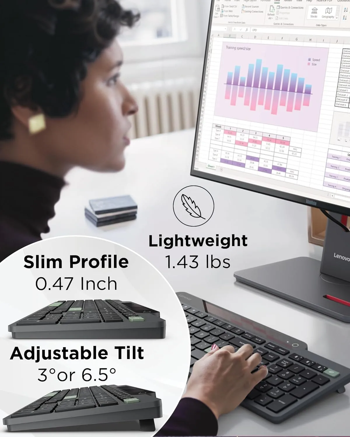 Lenovo 800 Self-Charging Bluetooth Keyboard, Battery-Free, Grey, Bluetooth 5.1