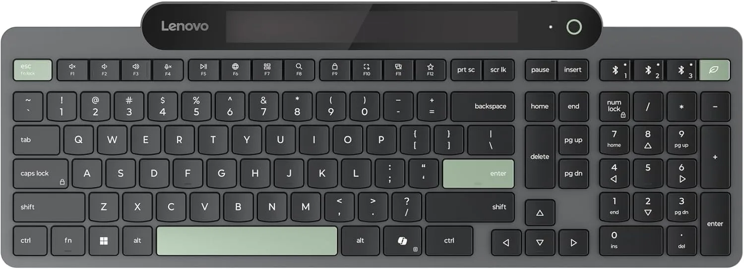 Lenovo 800 Self-Charging Bluetooth Keyboard, Battery-Free, Grey, Bluetooth 5.1