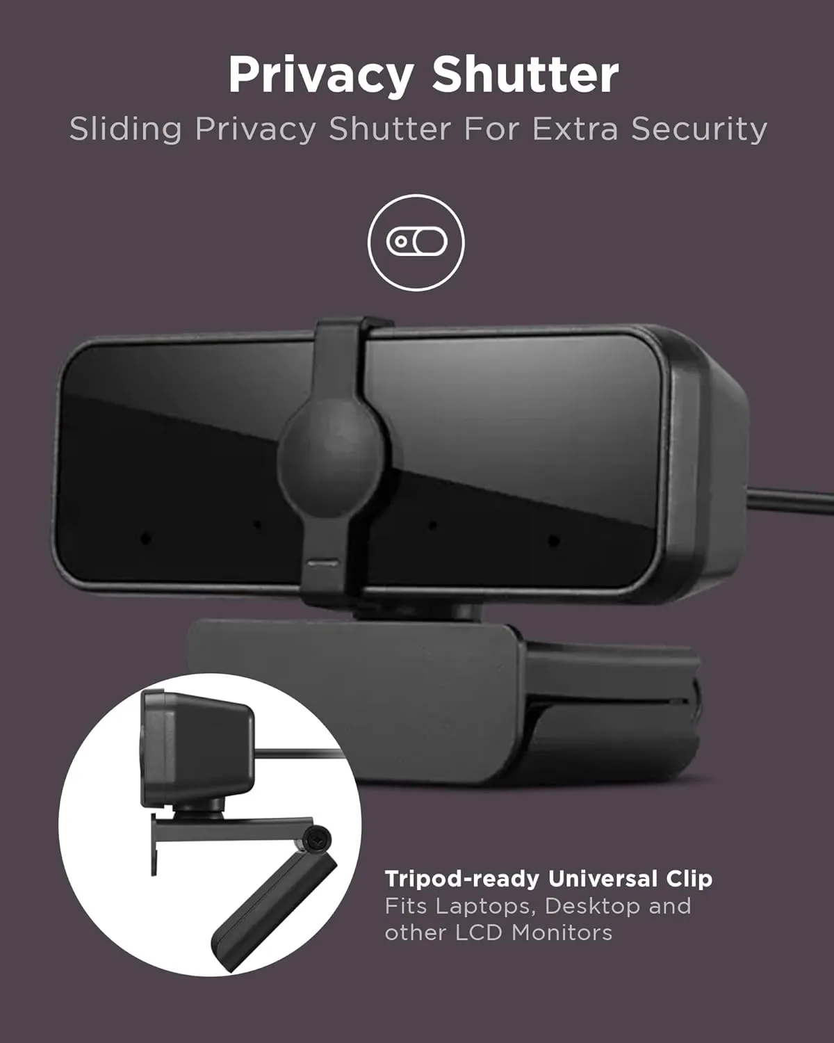 LENOVO FHD 1080P Webcam with Dual Microphones and Privacy Shutter