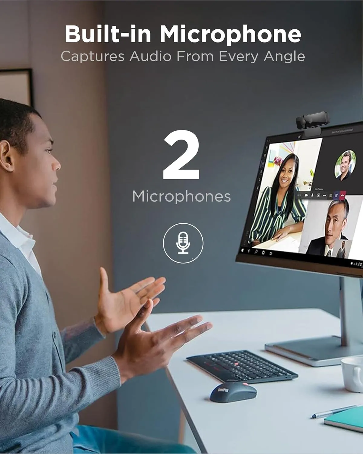 LENOVO FHD 1080P Webcam with Dual Microphones and Privacy Shutter