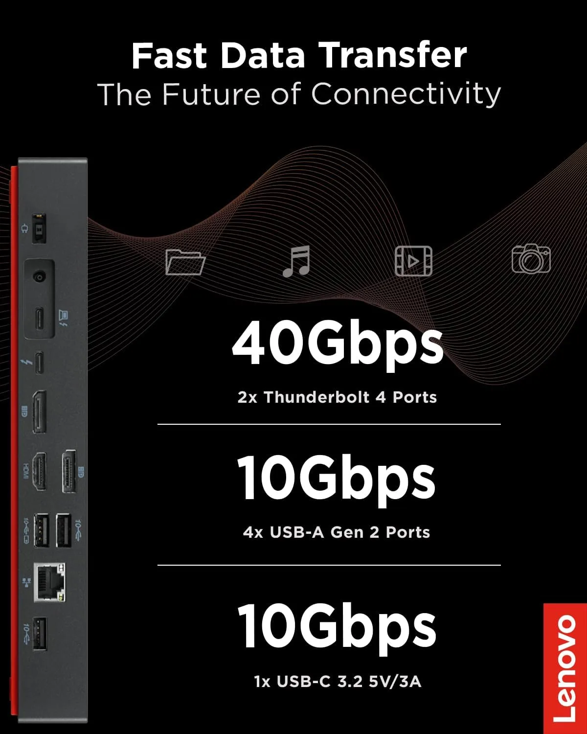 Lenovo ThinkPad Universal Thunderbolt 4 Dock, 4 Displays, Dynamic Power Charging up to 100W, Black