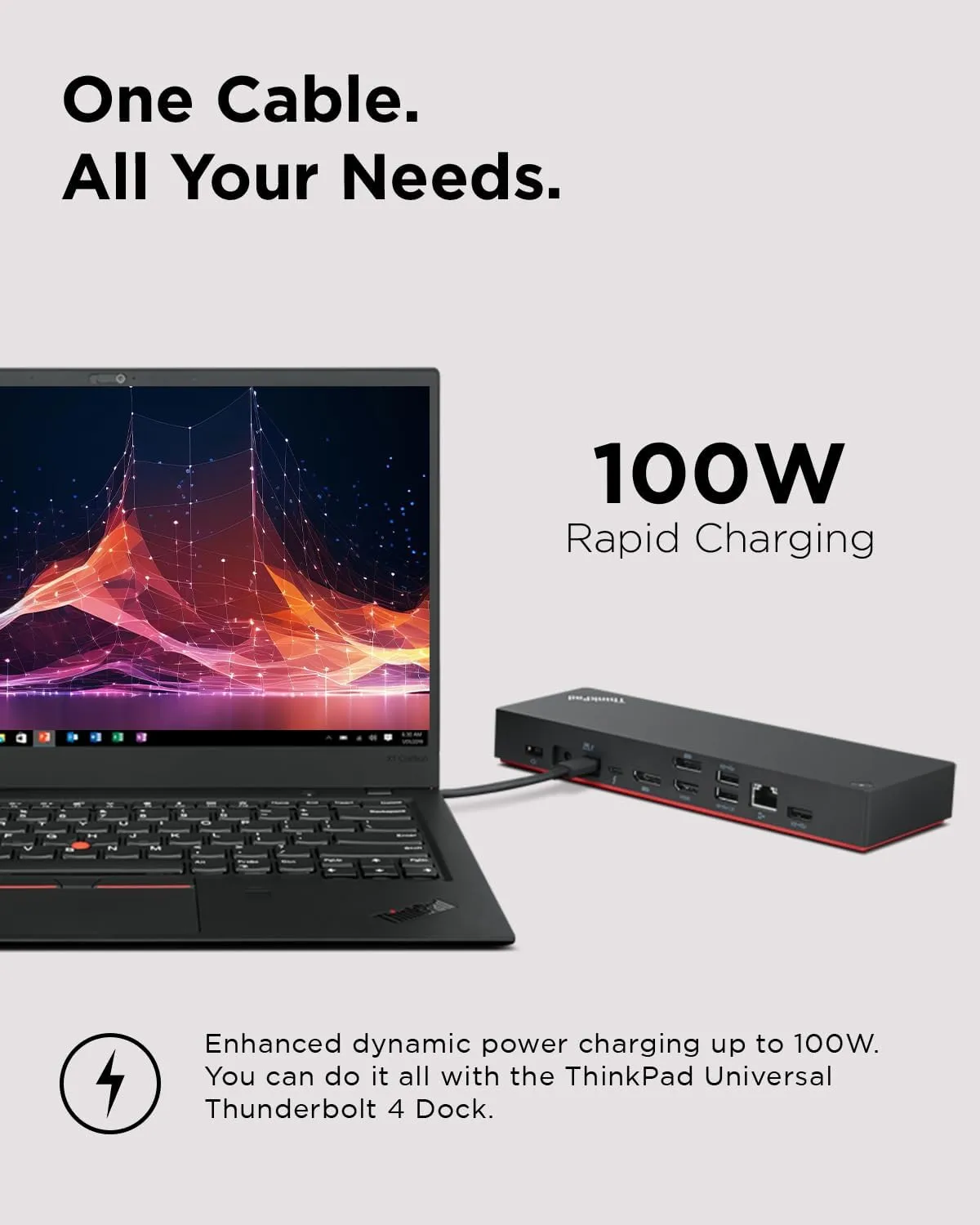 Lenovo ThinkPad Universal Thunderbolt 4 Dock, 4 Displays, Dynamic Power Charging up to 100W, Black