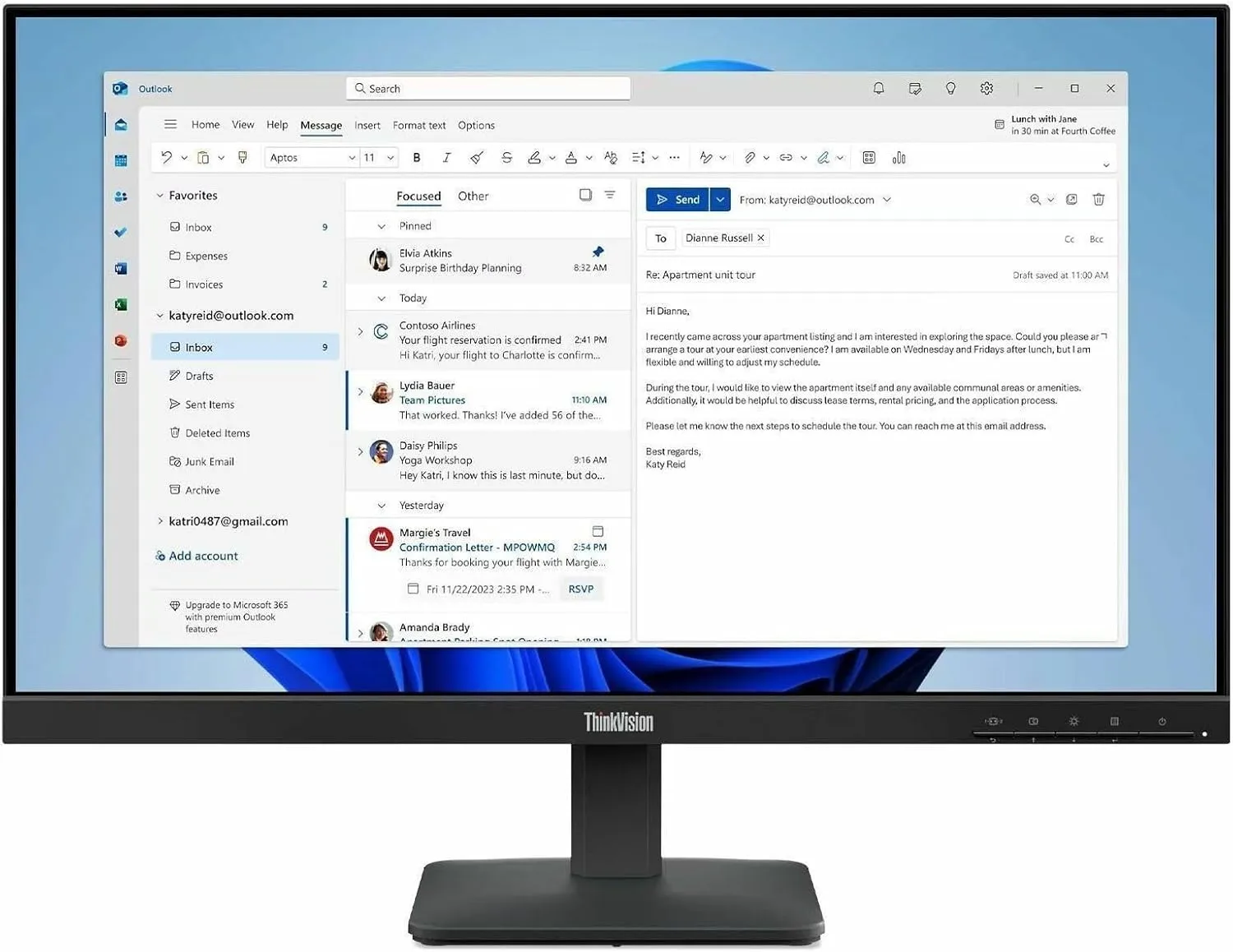 Lenovo ThinkVision S24-4e 24" Class Full HD LED Monitor - 16:9 - Raven Black - 23.8" Viewable
