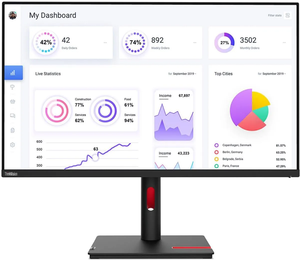 Lenovo ThinkVision T22i-30 21.5 Full HD WLED LCD Monitor - 16:9 - Raven Black