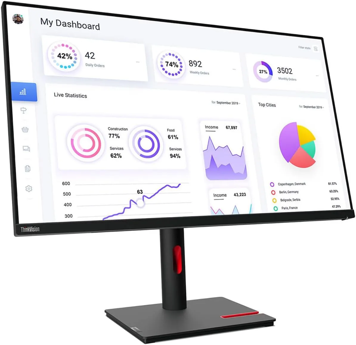 Lenovo ThinkVision T22i-30 21.5 Full HD WLED LCD Monitor - 16:9 - Raven Black