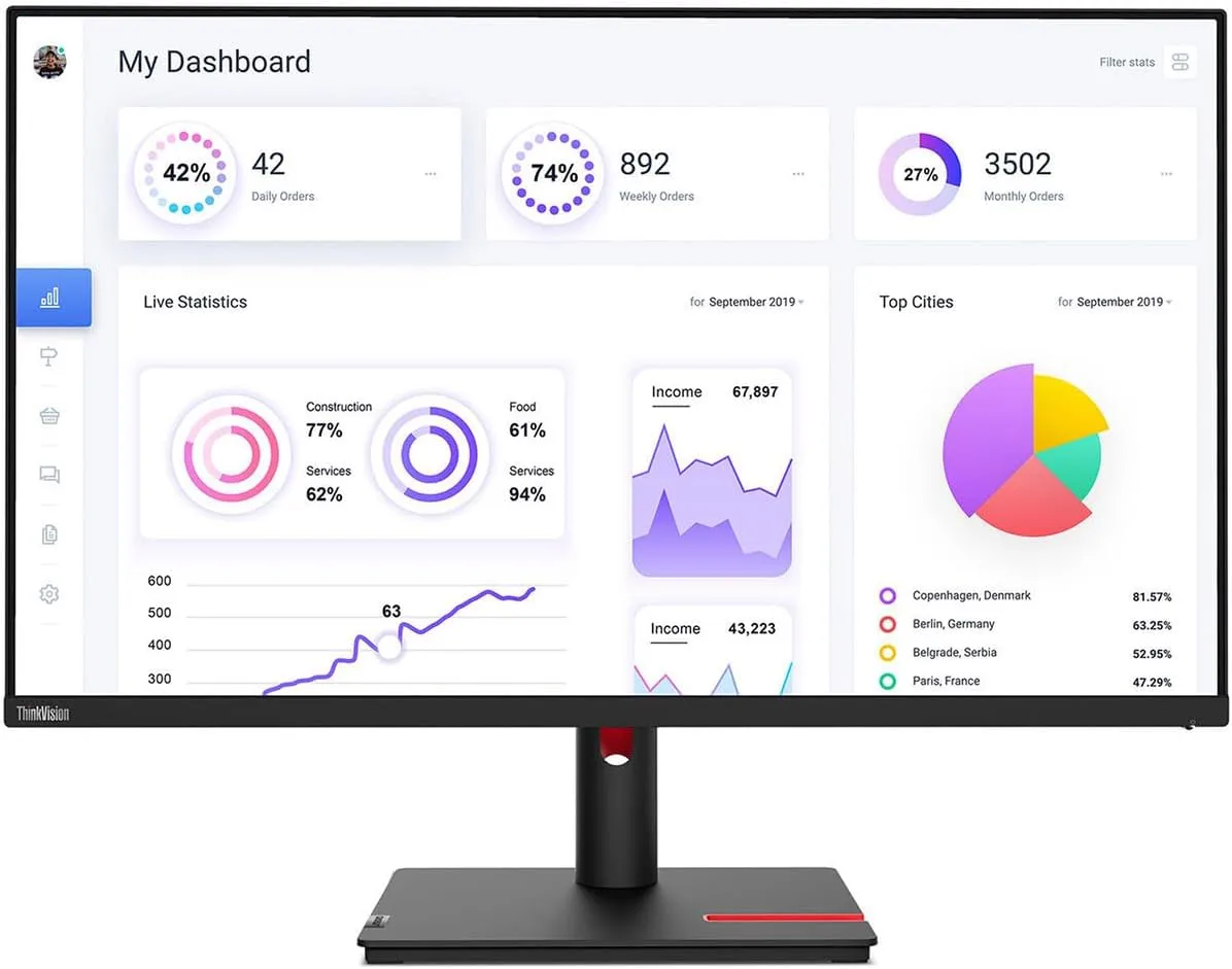 Lenovo ThinkVision T22i-30 21.5 Full HD WLED LCD Monitor - 16:9 - Raven Black