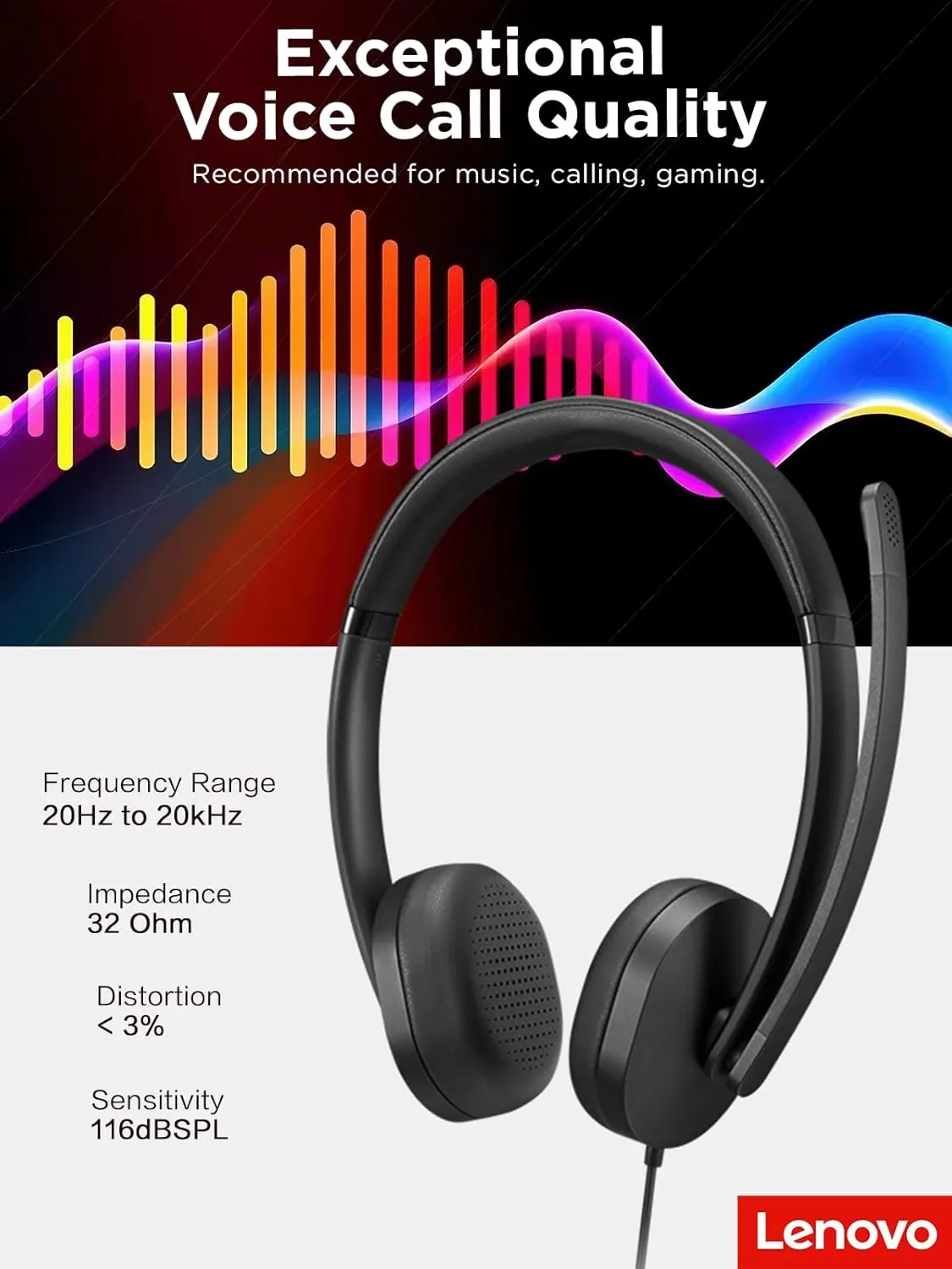 Lenovo Wired USB Headset for PC/Laptop, Lightweight 140g