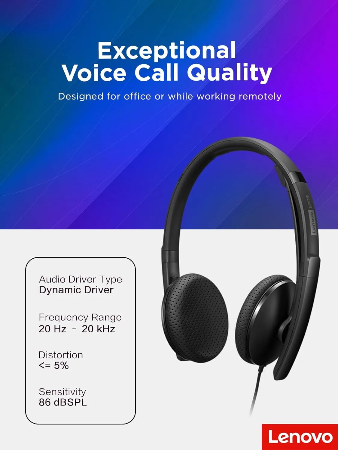 Lenovo Wired USB Headset for PC/Laptop, Lightweight 140g