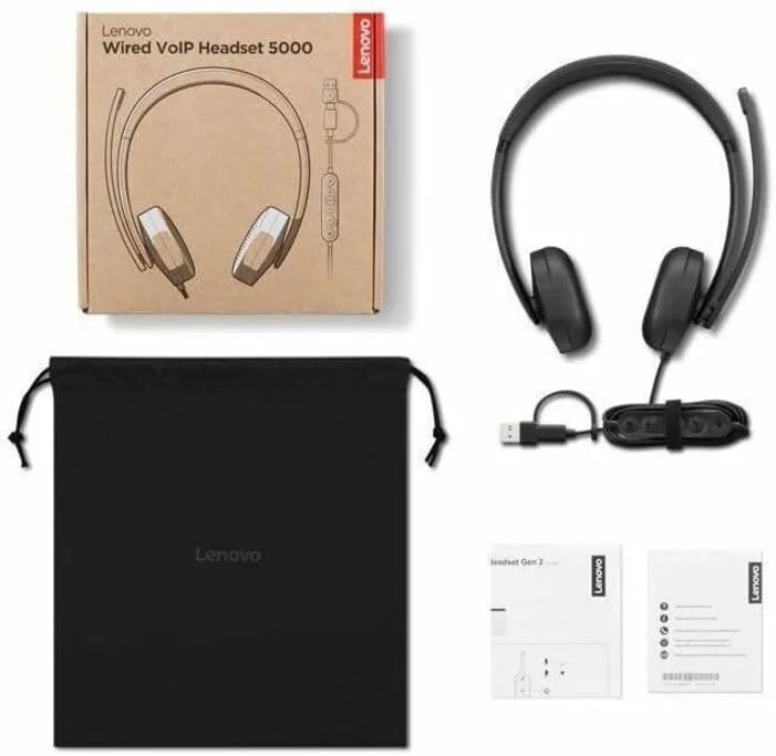 Lenovo Wired VoIP Headset 5000 - Microsoft Teams Certified - Stereo - USB Type A/C