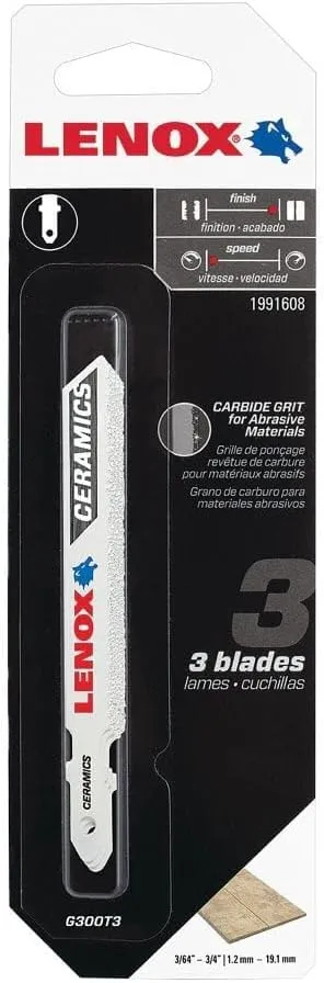 Lenox T-Shank Carbide Grit Jig Saw Blade, 3-1/2In X 3/8In, 3Pk