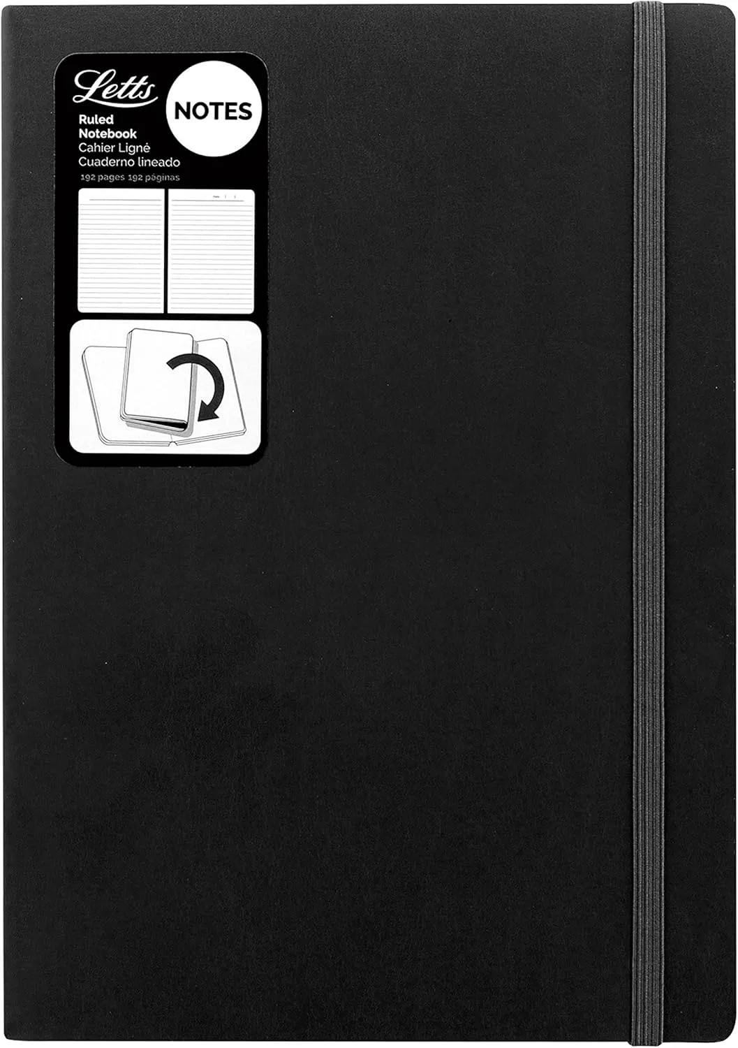 Letts Noteletts Edge Notebook, Large, Ruled, Black, 8.5 x 5.875 Inches, 192 Pages (LEN5ERBK)