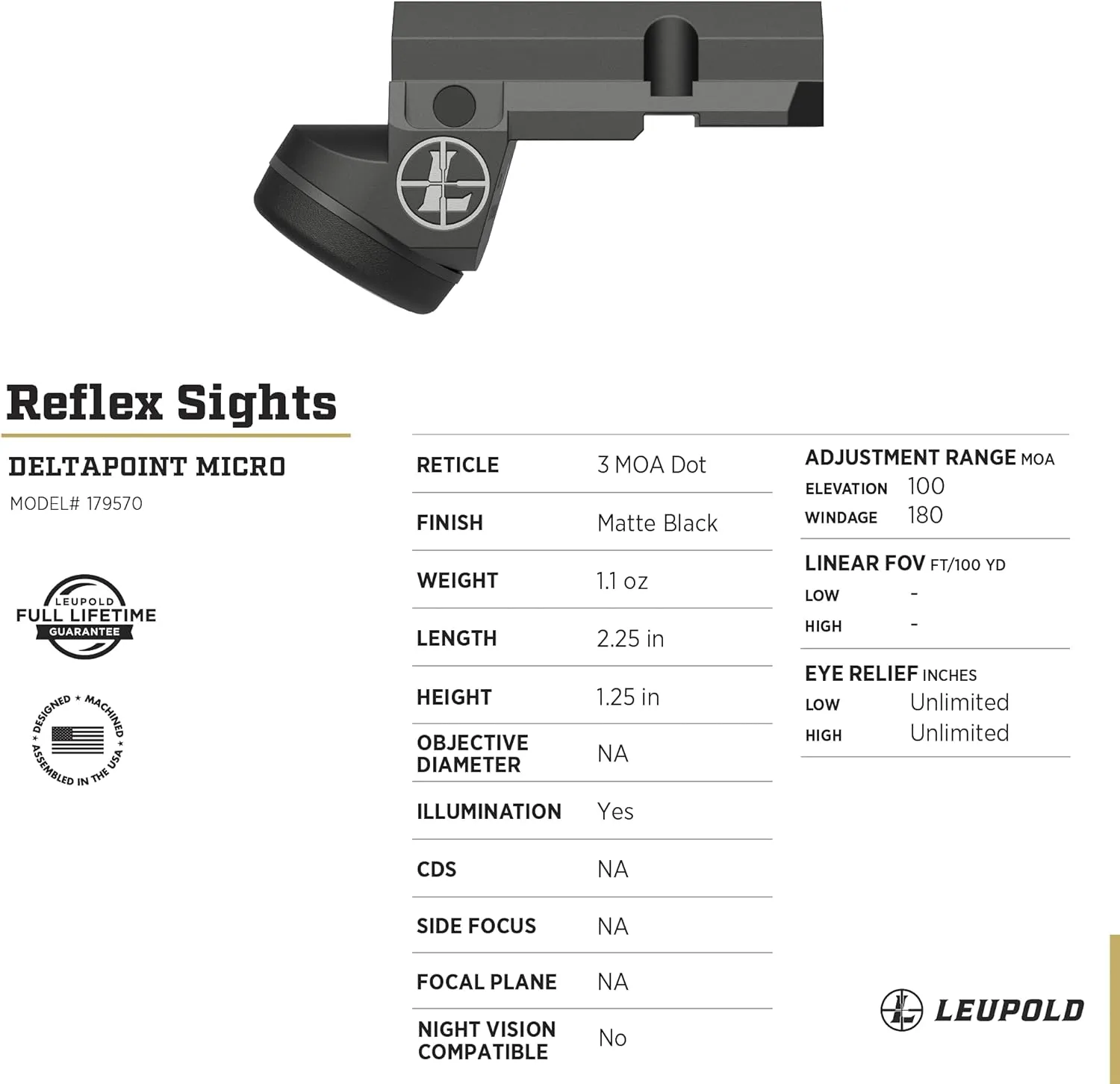 Leupold DeltaPoint Micro 3 MOA Dot Sight