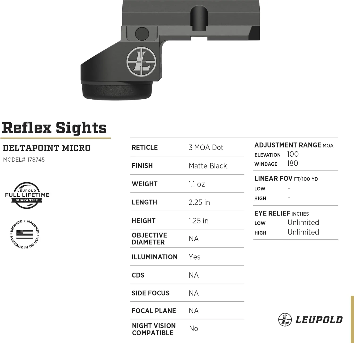Leupold DeltaPoint Micro 3 MOA Dot Sight