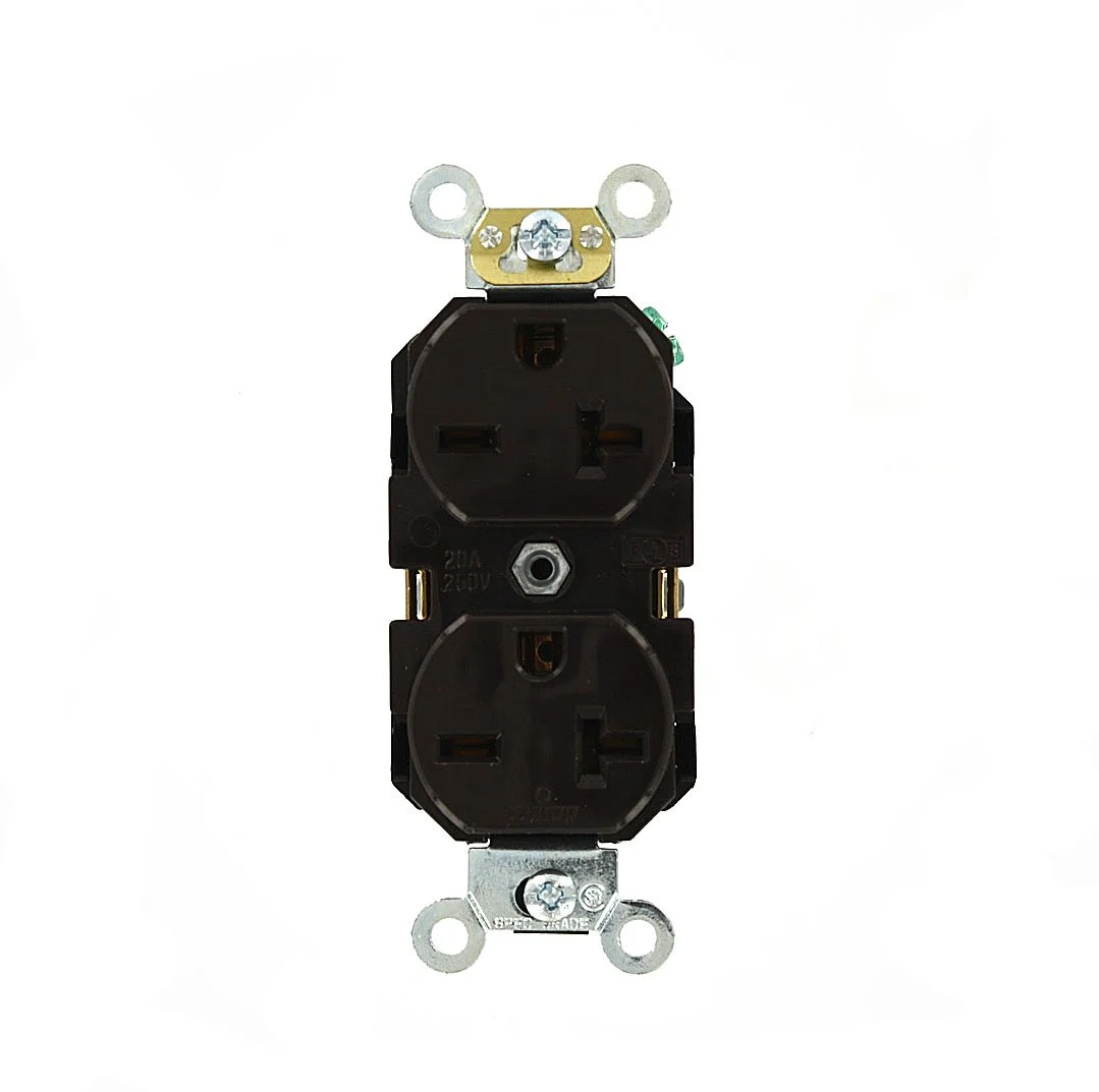 Leviton 20 Amp, 250 Volt, Industrial Heavy Duty Grade, Duplex Receptacle, Straight Blade, Self Grounding, 5462, Brown