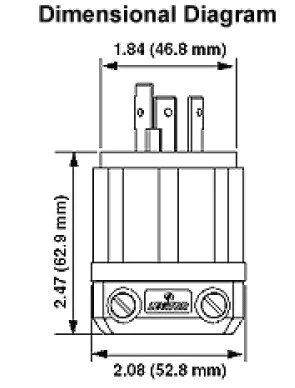 Leviton 2321 20 Amp, 250 Volt, NEMA L6-20P, 2P, 3W, Locking Plug, Industrial Grade, Grounding - Black-White One Size
