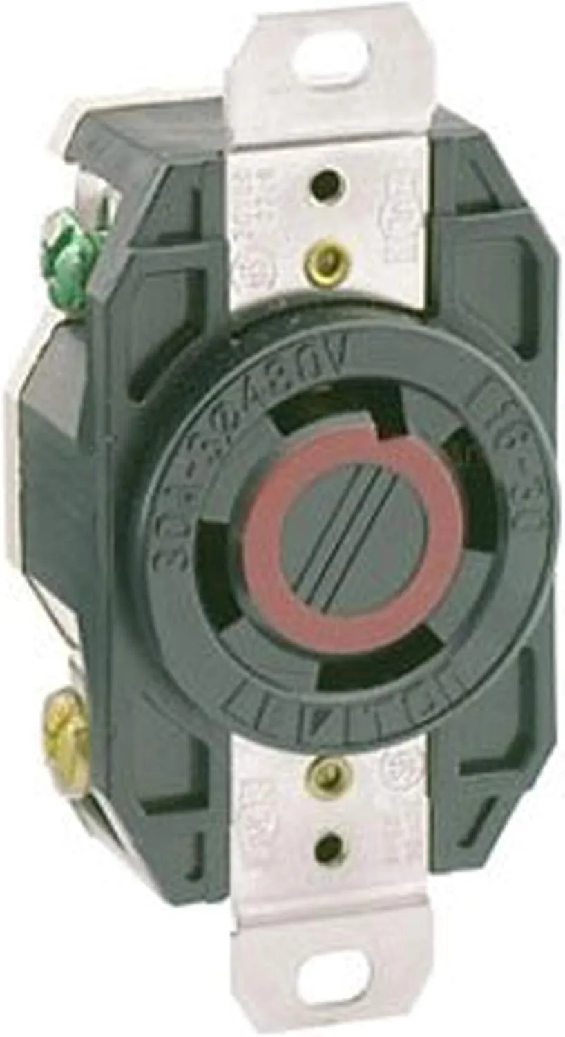 Leviton 30 Amp, 480 Volt-3PY, Flush Mounting Locking Receptacle, Industrial Grade, Grounding, V-0-MAX, 2730, Black