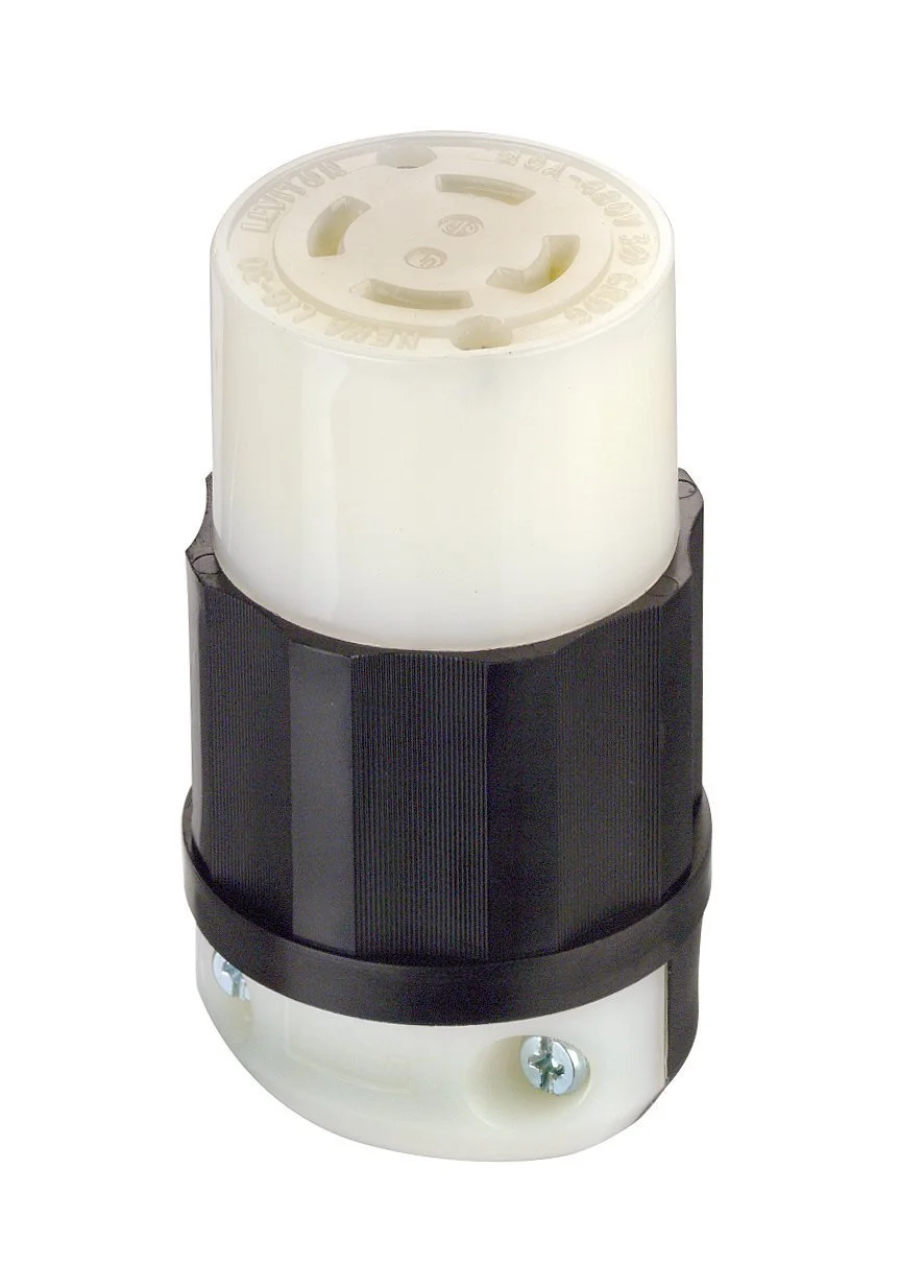 Leviton 30 Amp, 480 Volt 3-phase, NEMA L16-30R, 3P, 4W, Locking Connector, Industrial Grade, Grounding, 2733, Black-White