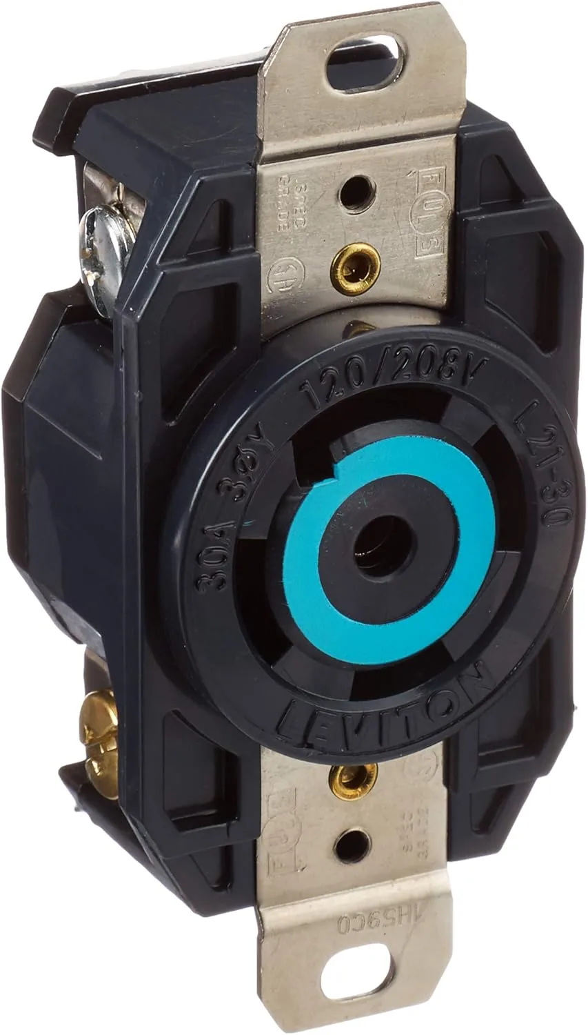 Leviton 30 Amp, 120/208 Volt- 3PY, Flush Mounting Locking Receptacle, Industrial Grade, Grounding, V-0-Max, 2810, Black