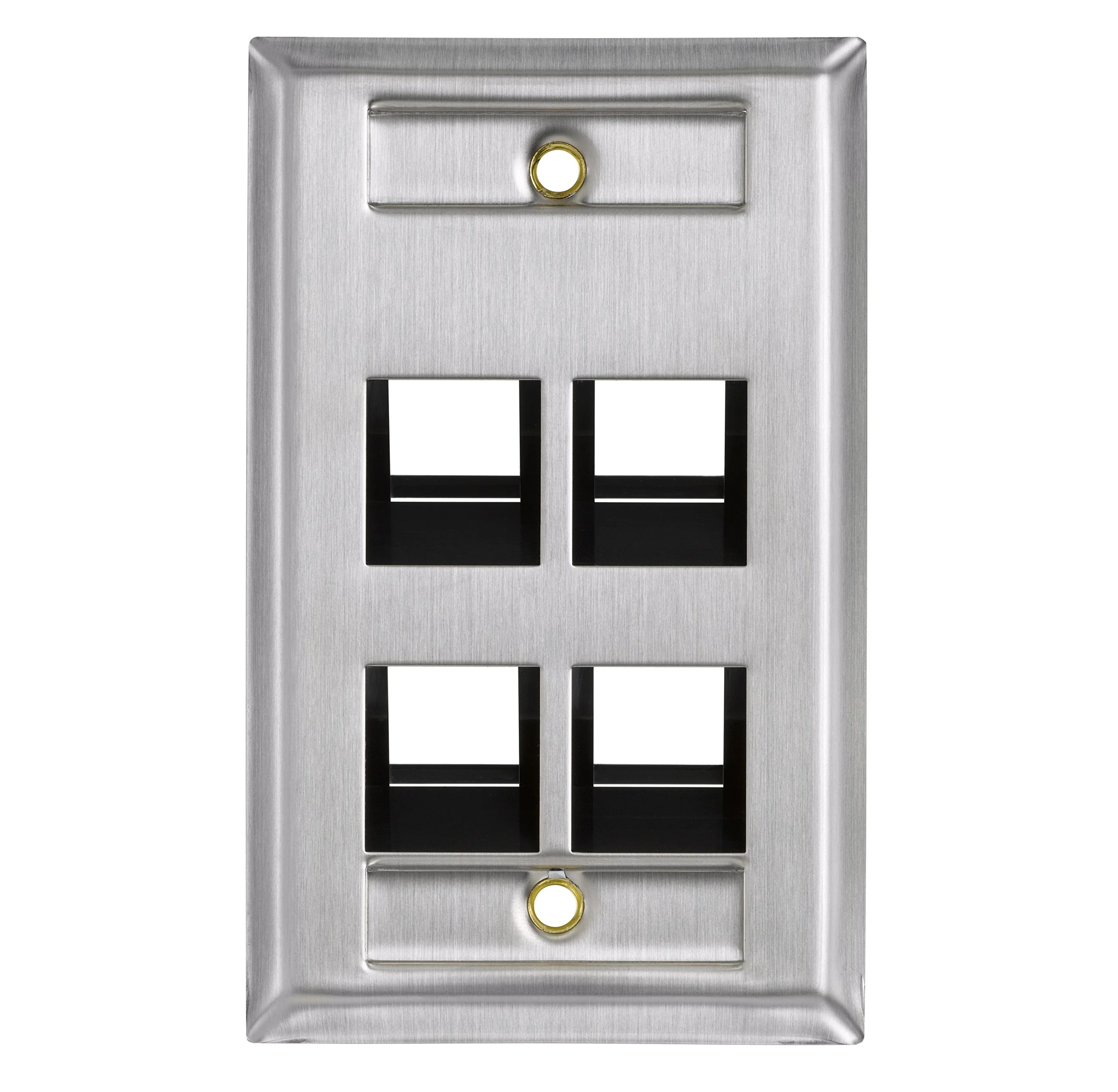 Leviton 4-Port Angled Stainless Steel QuickPort Single Gang Wallplate with ID Windows, 43081-1L4, White 4 Port White
