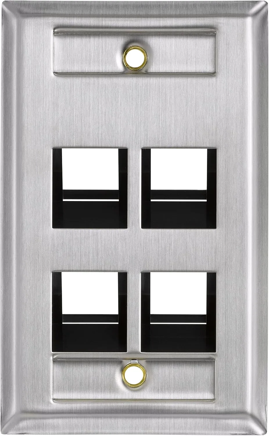 Leviton 4-Port Angled Stainless Steel QuickPort Single Gang Wallplate with ID Windows, 43081-1L4, White 4 Port White