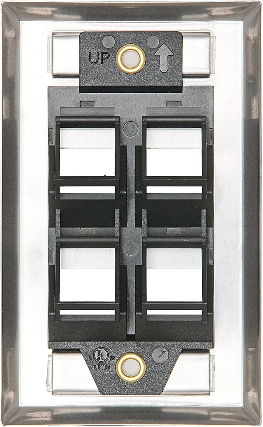 Leviton 4-Port Angled Stainless Steel QuickPort Single Gang Wallplate with ID Windows, 43081-1L4, White 4 Port White