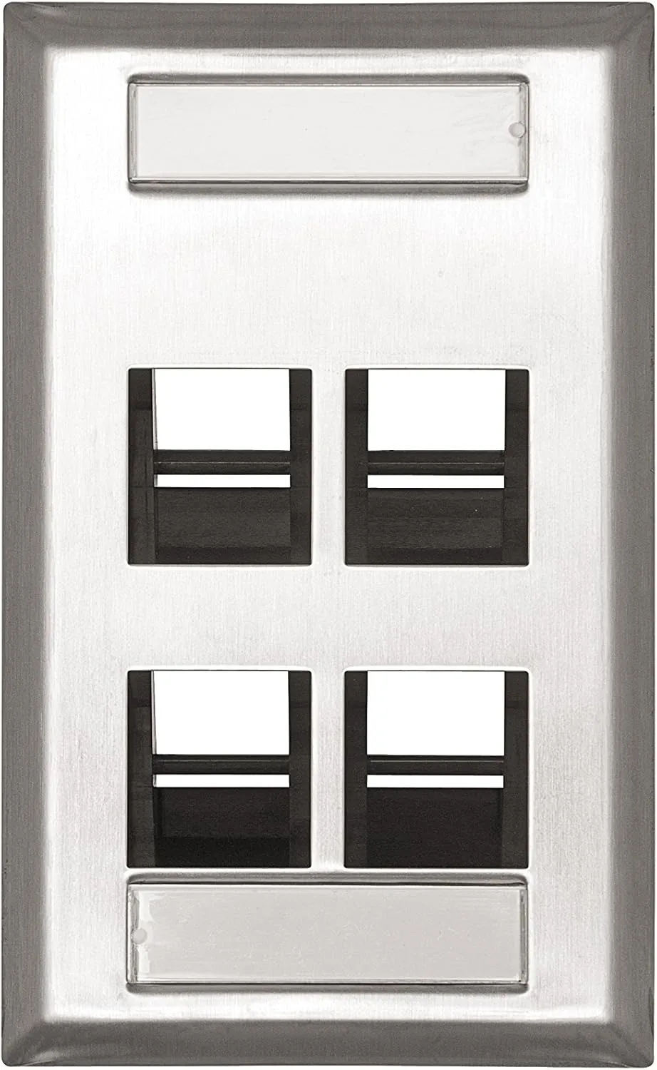 Leviton 4-Port Angled Stainless Steel QuickPort Single Gang Wallplate with ID Windows, 43081-1L4, White 4 Port White