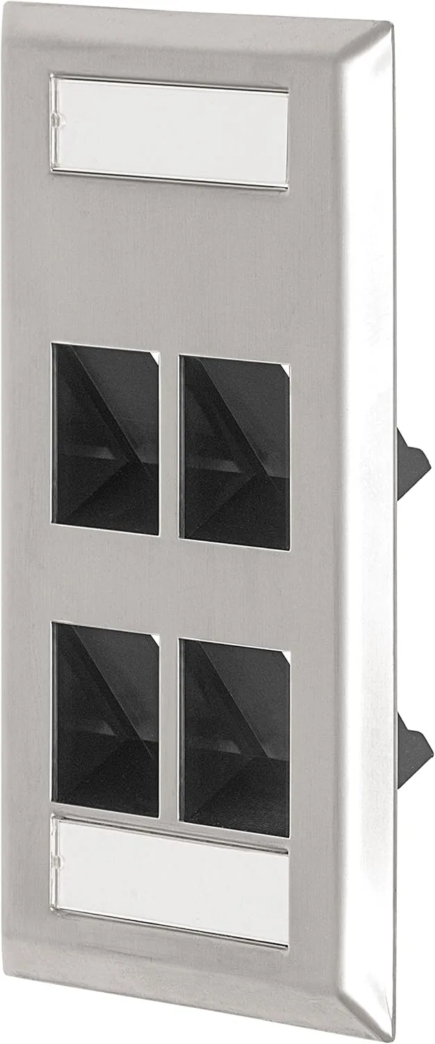 Leviton 4-Port Angled Stainless Steel QuickPort Single Gang Wallplate with ID Windows, 43081-1L4, White 4 Port White